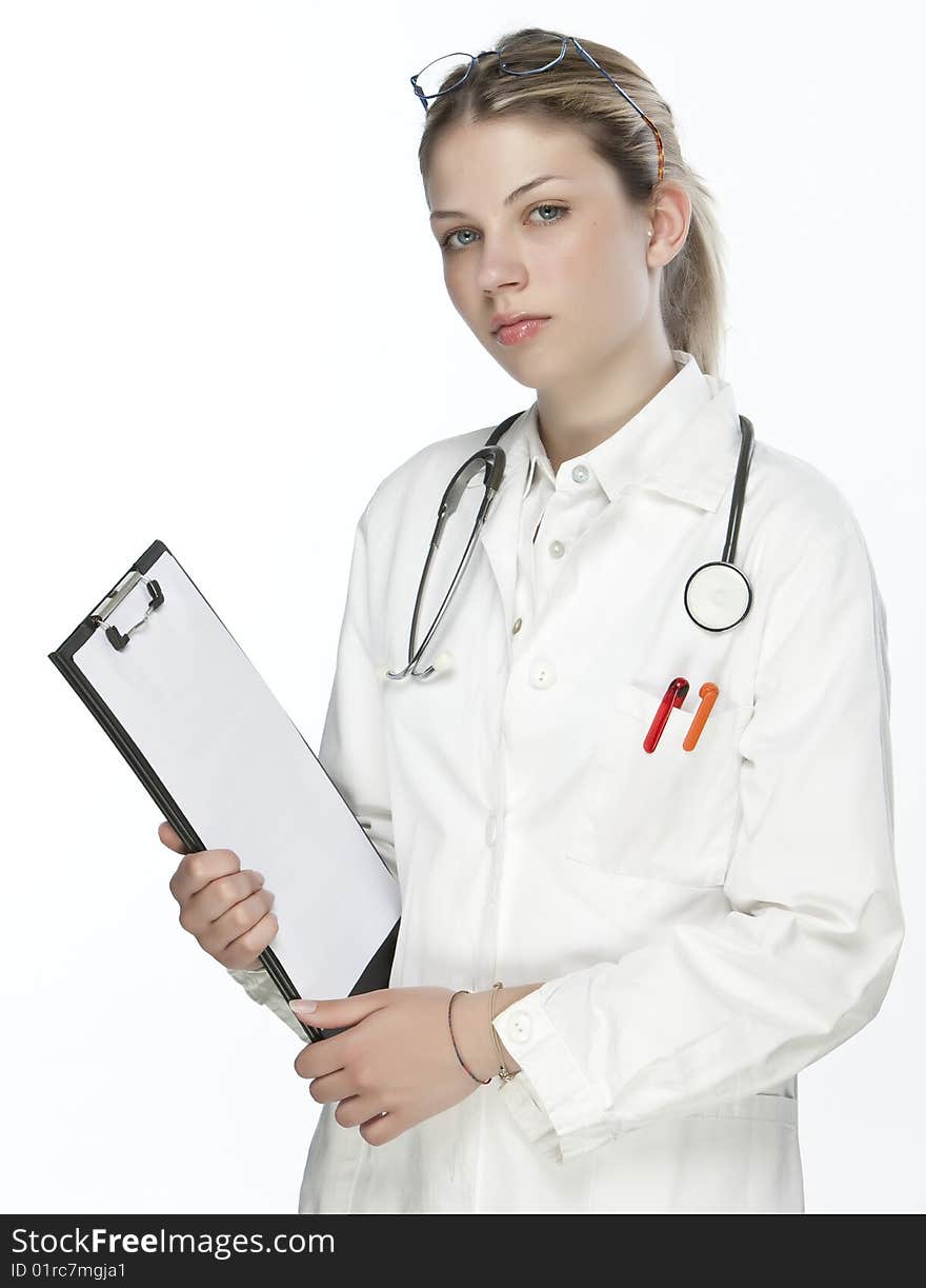 Beautiful young doctor with stethoscope