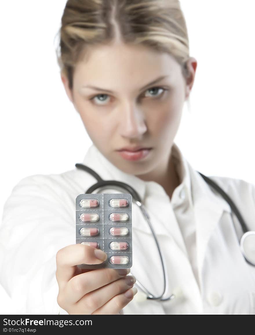 Female doctor handing medicine