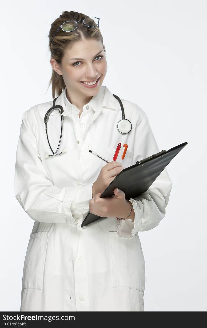 Beautiful young doctor with stethoscope