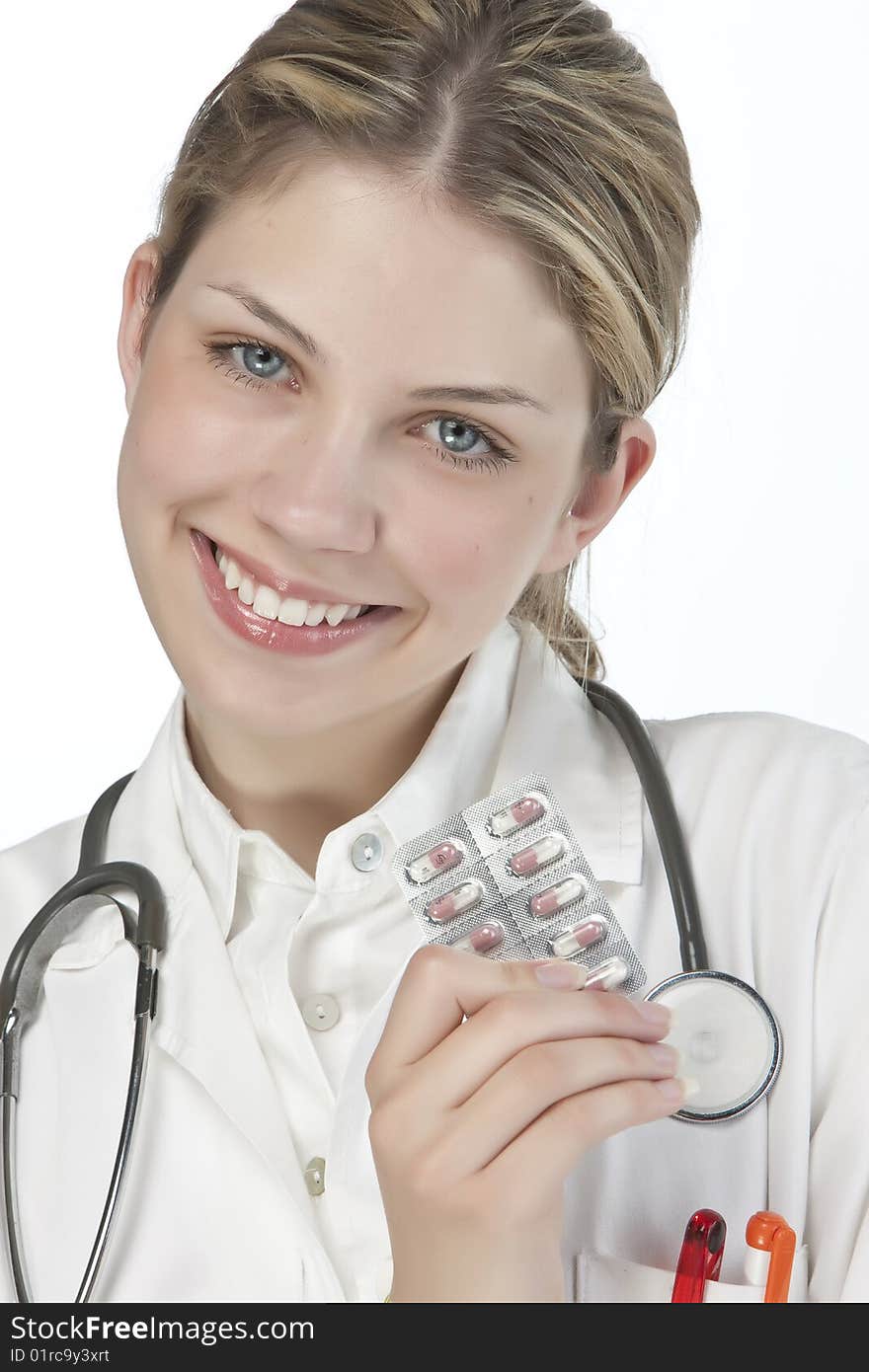 Beautiful young doctor with stethoscope