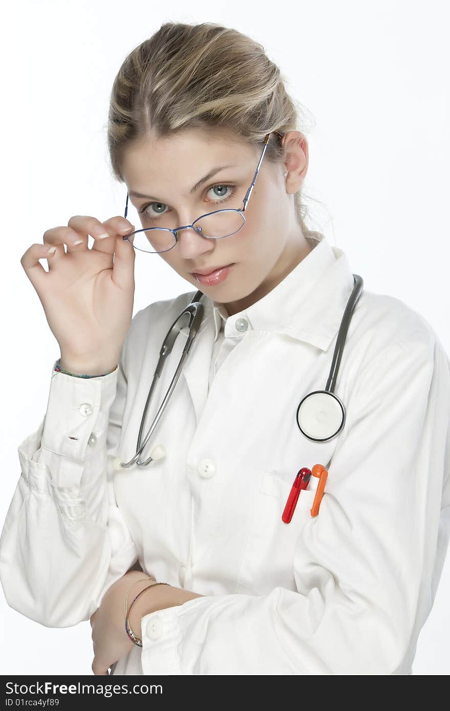 Beautiful young doctor with stethoscope