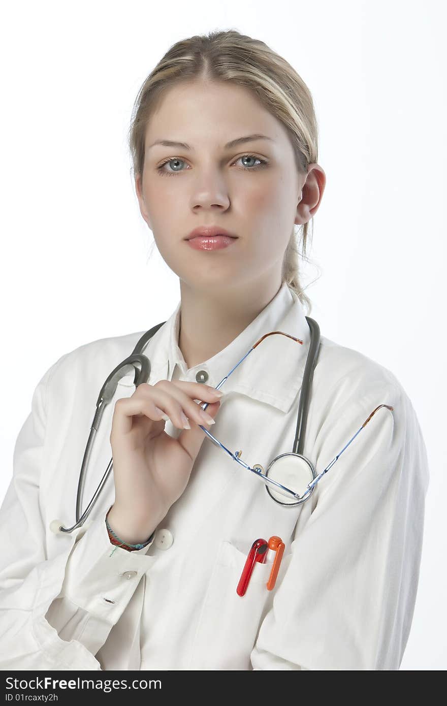 Beautiful young doctor with stethoscope