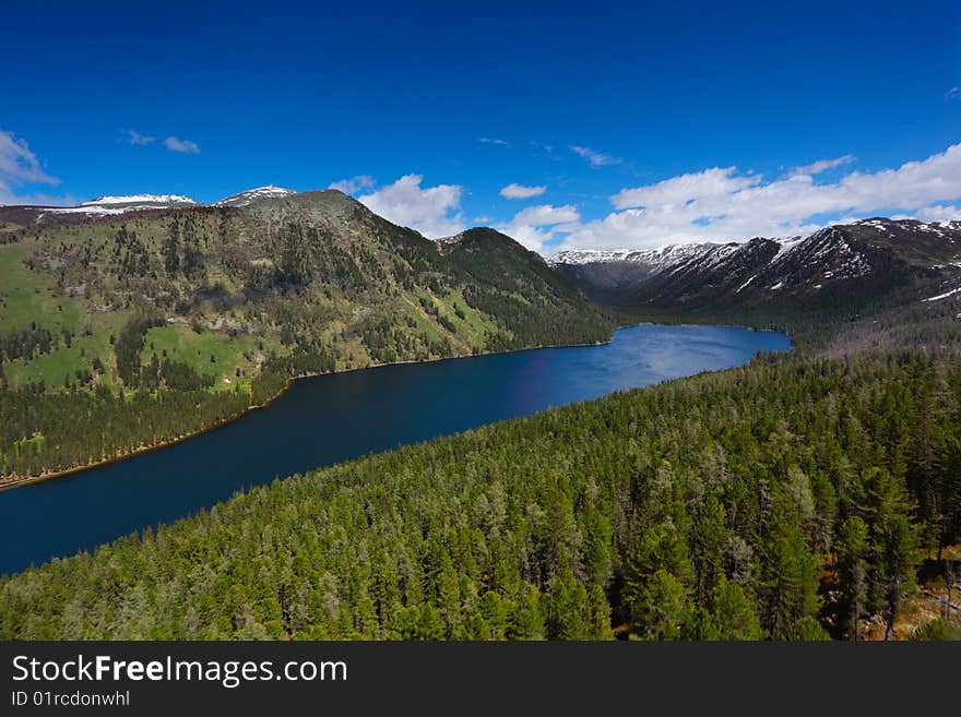 Mountain lake from height of the bird's flight