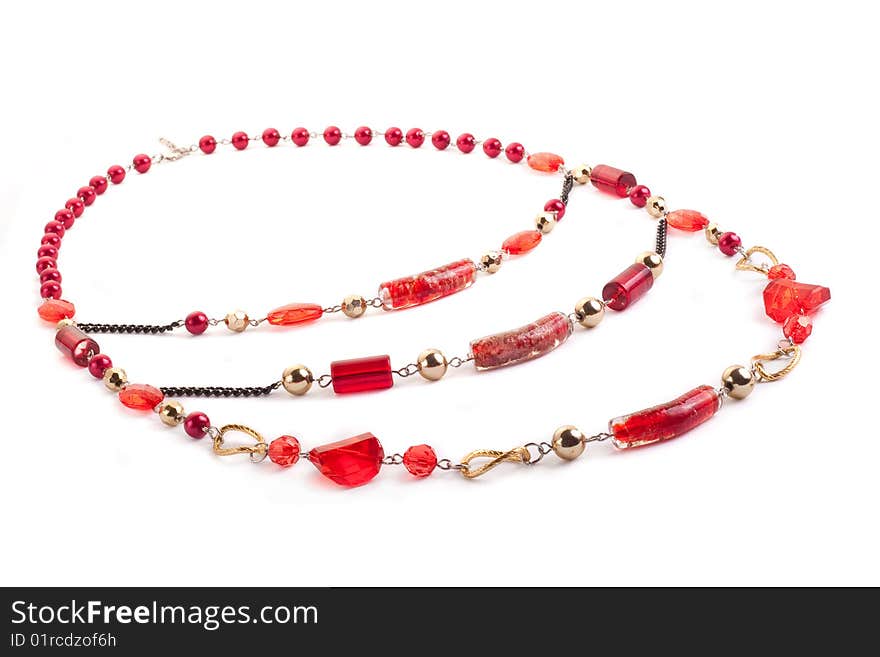 Red gem necklace on white