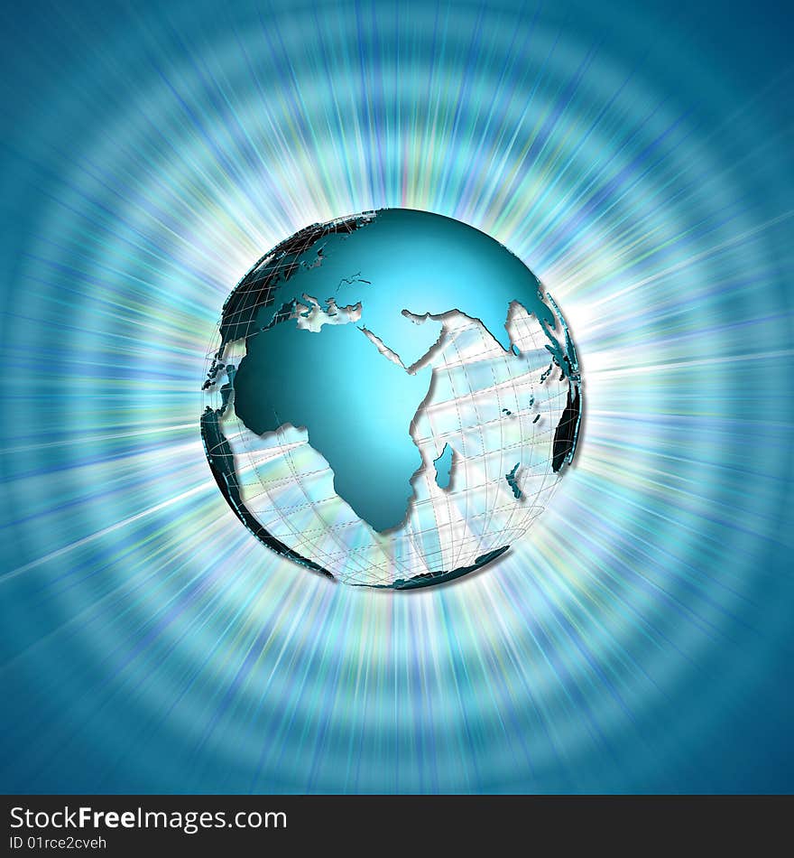 Abstract illustration with world globe over lights and rays. Abstract illustration with world globe over lights and rays