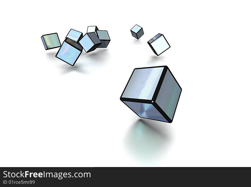 3D cubes in silver and black on white background. 3D cubes in silver and black on white background