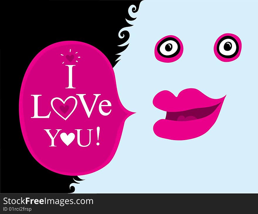 The nice character with pink lips a phrase I love you an illustration