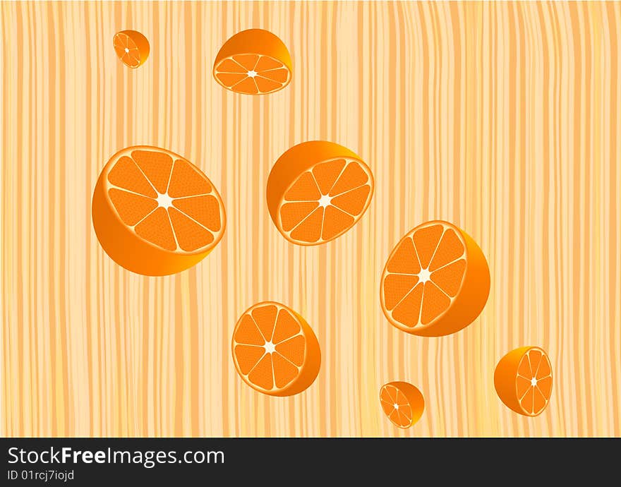 Oranges on  an orange background in a strip. Oranges on  an orange background in a strip