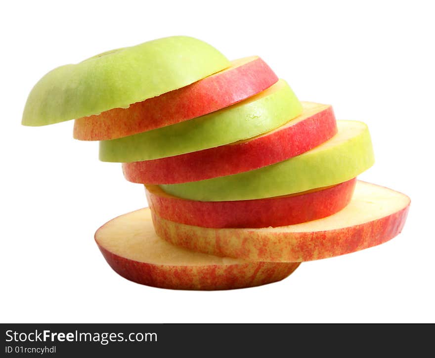 The pyramid consisting of a pear and an apple. Isolation on white. The pyramid consisting of a pear and an apple. Isolation on white