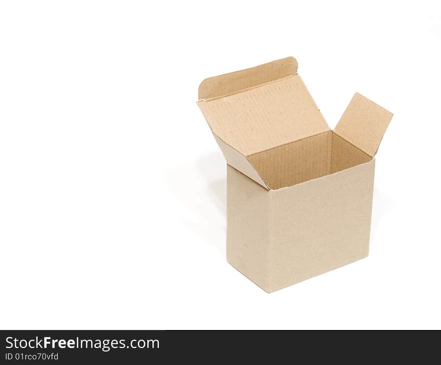 An open cardboard box isolated white backround