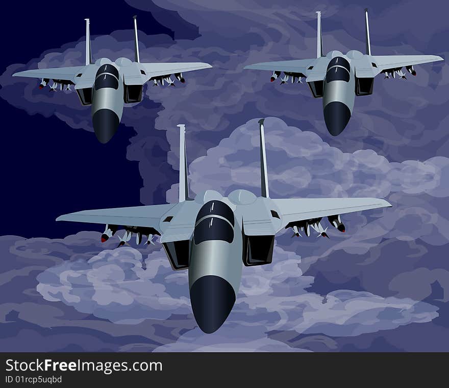 F-15 Fighter flying in formation.