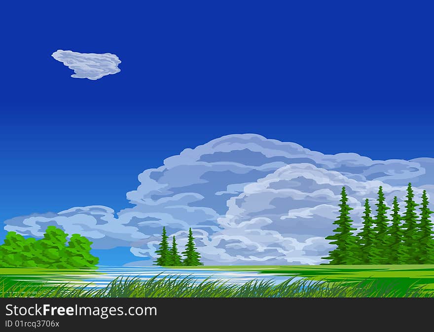 Landscape-grassland and lakes