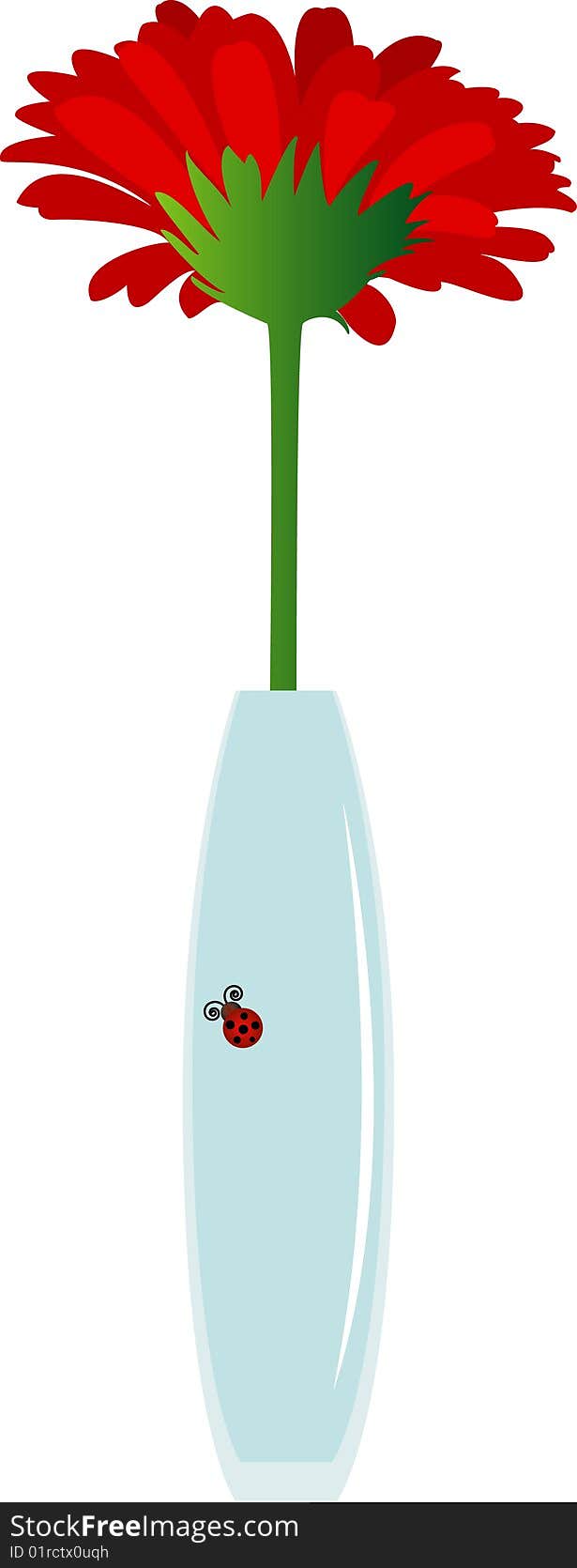 Vector flower in vase with ladybug. Vector flower in vase with ladybug