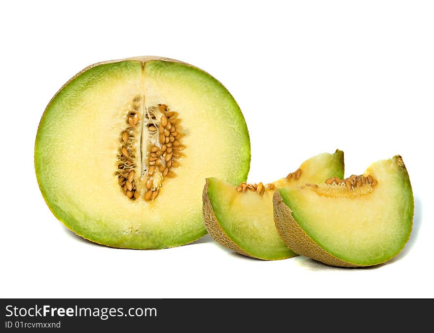 Melon section and segments isolated on white background