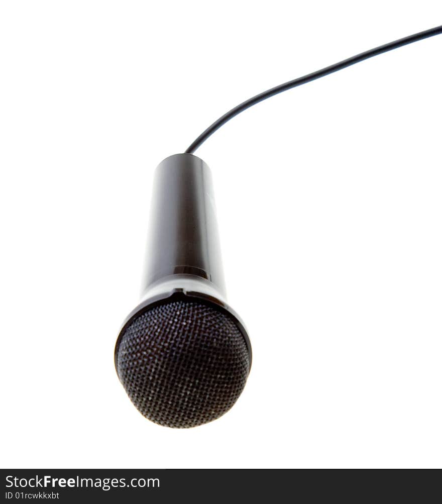 Black microphone with cable isolated over white background