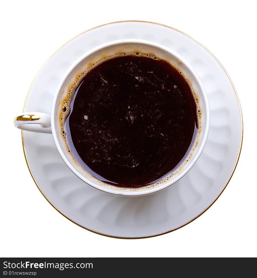 Close-up of coffee cup on isolated white