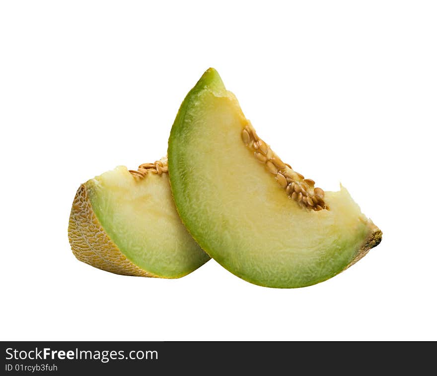 Melon segments isolated on white background