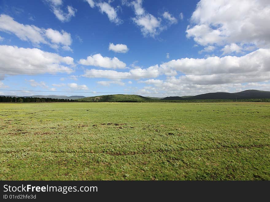 Grassland with blue sky above,neimenggu province ,china