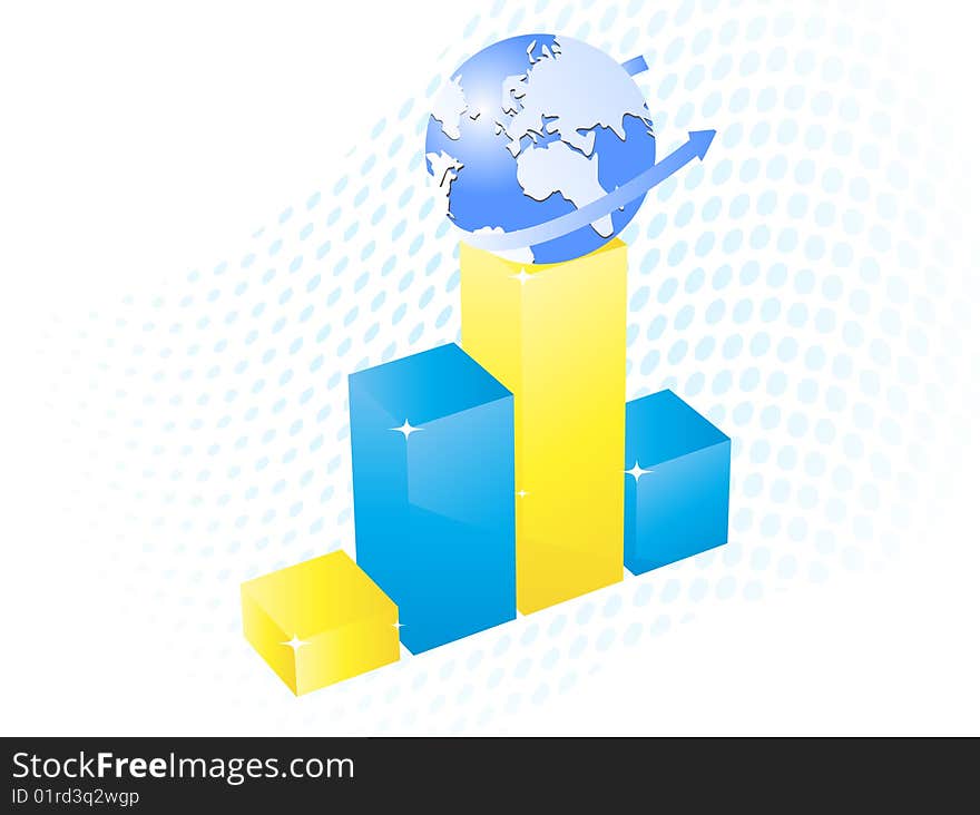 Vector illustration of business graph and globe