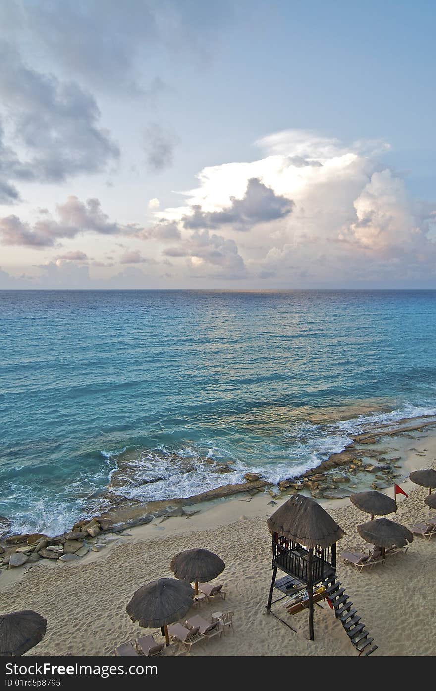 A Beach along the Caribbean Sea in the Morning. A Beach along the Caribbean Sea in the Morning