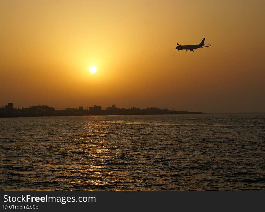 Sunset and airplane