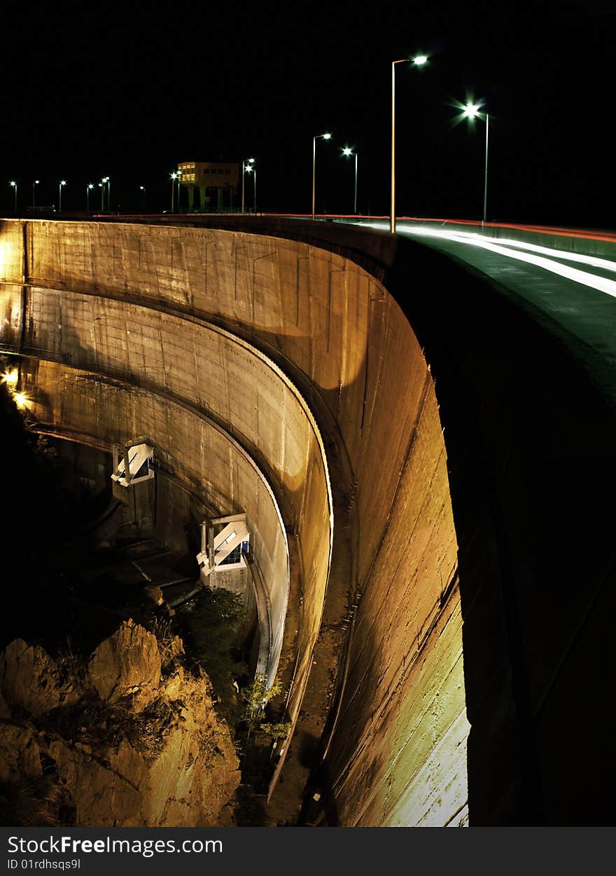 Barrage night scene landscape