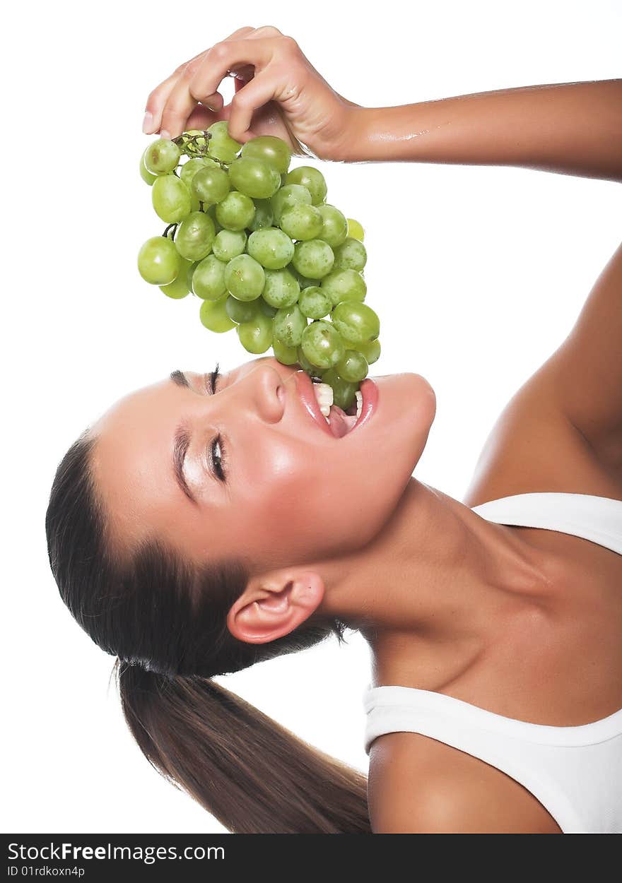 Woman with green grape