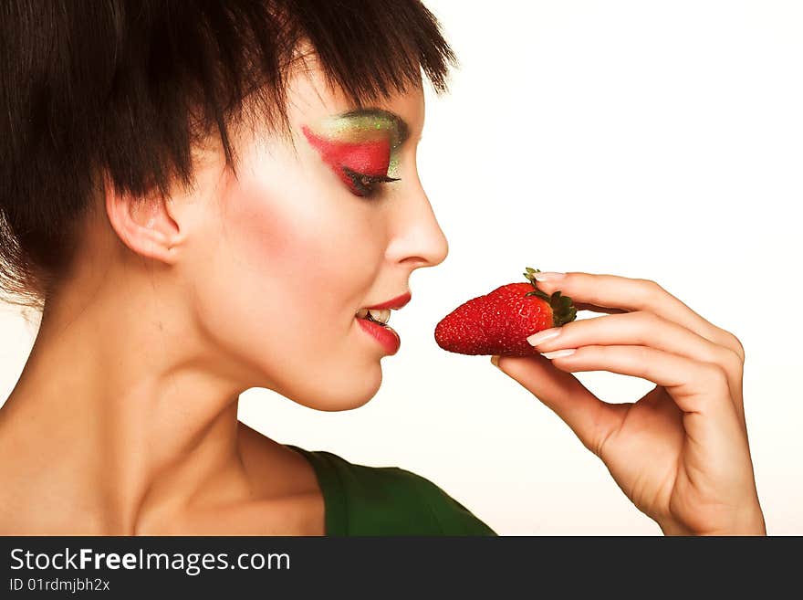 Beautyfull smiling girl with strawberry