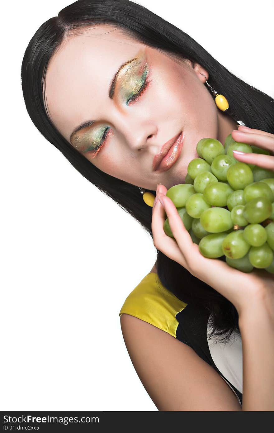 Woman with green grape