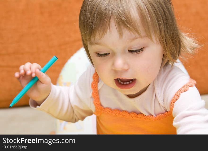 Sweet toddler baby girl drawing