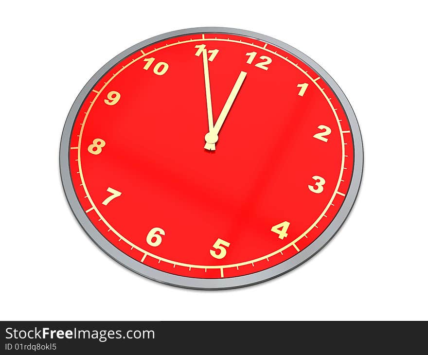 3d illustration of red clock over white background