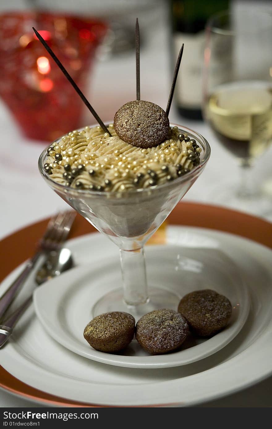 White and Dark Chocolate Mousse with chocolate caviar pearls