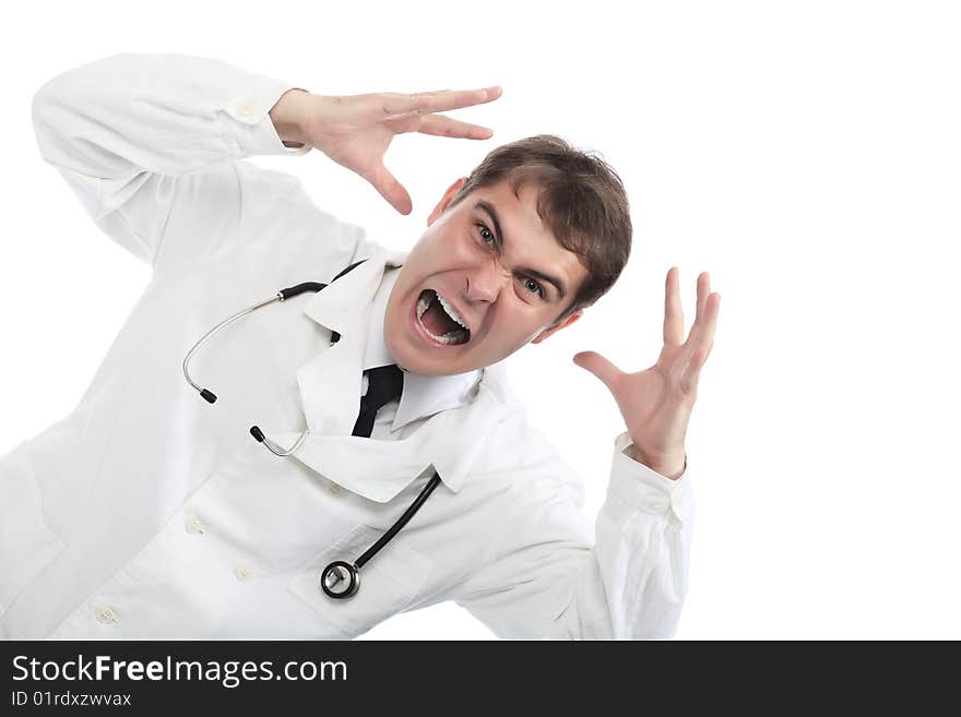 Medical theme: a doctor with threatening emotions. Medical theme: a doctor with threatening emotions.