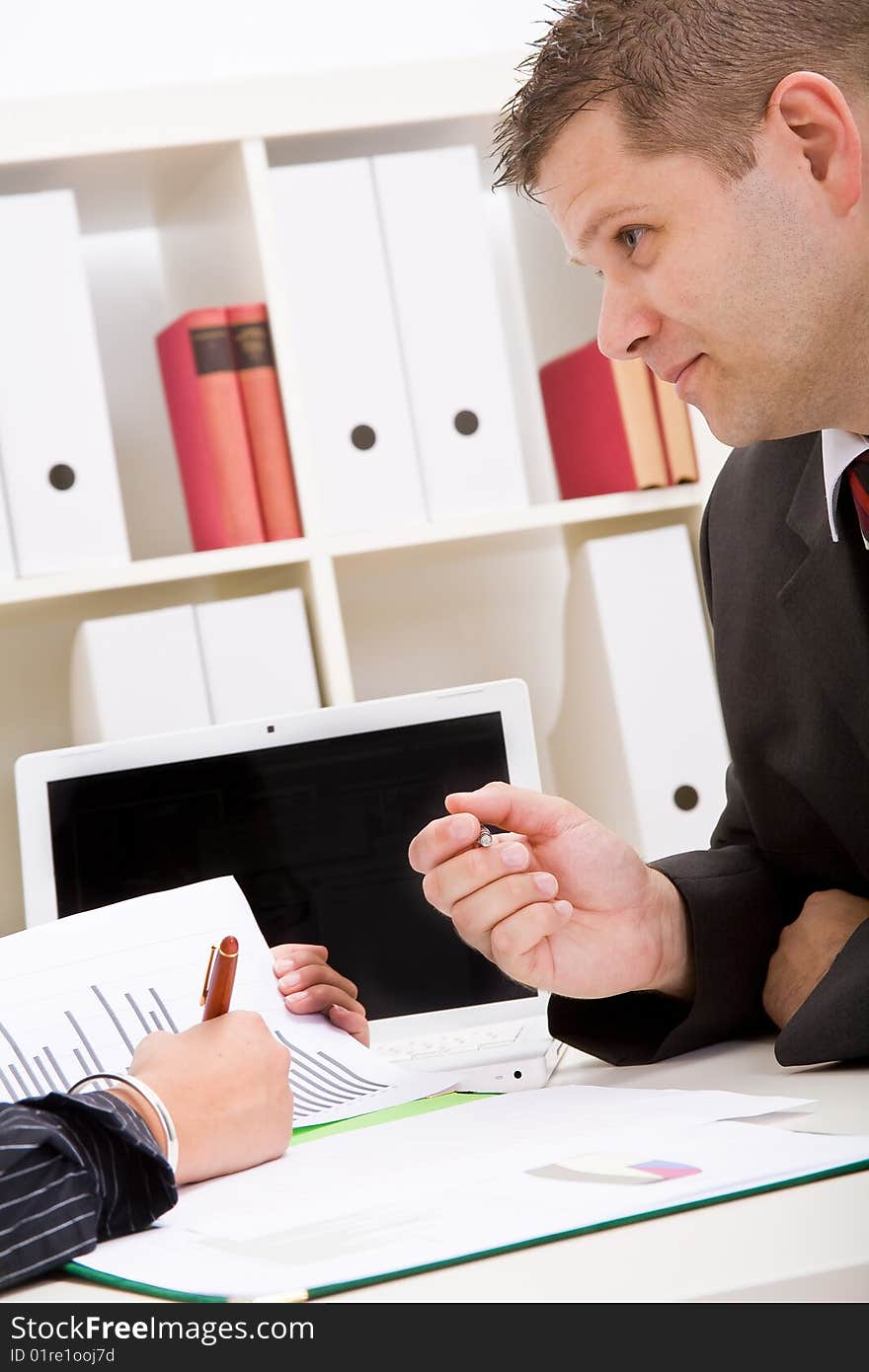 Business man and business woman working in office. Business man and business woman working in office