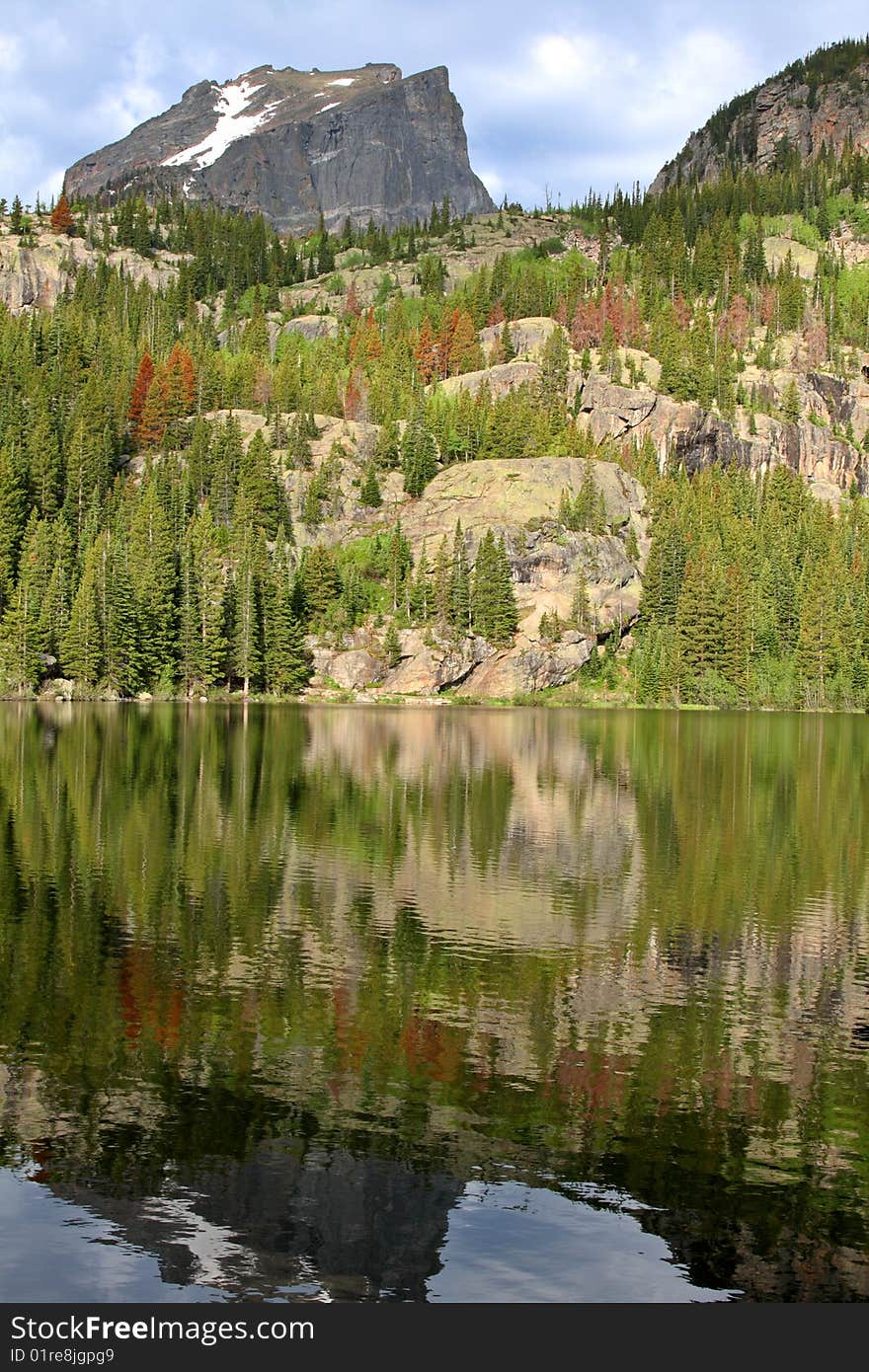 Vivid reflections in the still water of this beautiful mountain lake. Vivid reflections in the still water of this beautiful mountain lake