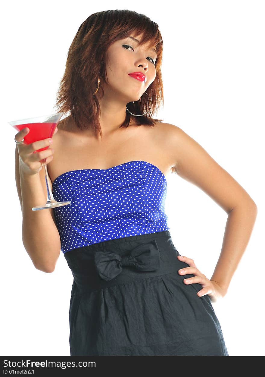 Young asian woman holding a glass of cocktail