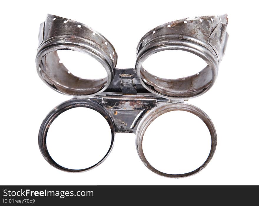 Protective goggles on white background