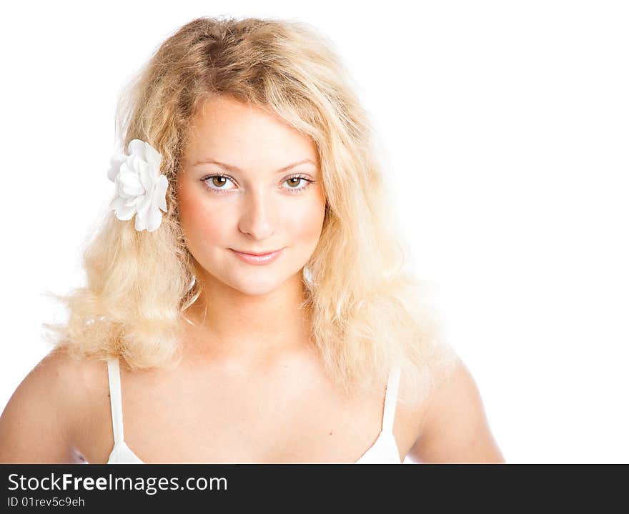 Young attractive woman. Isolated on white background