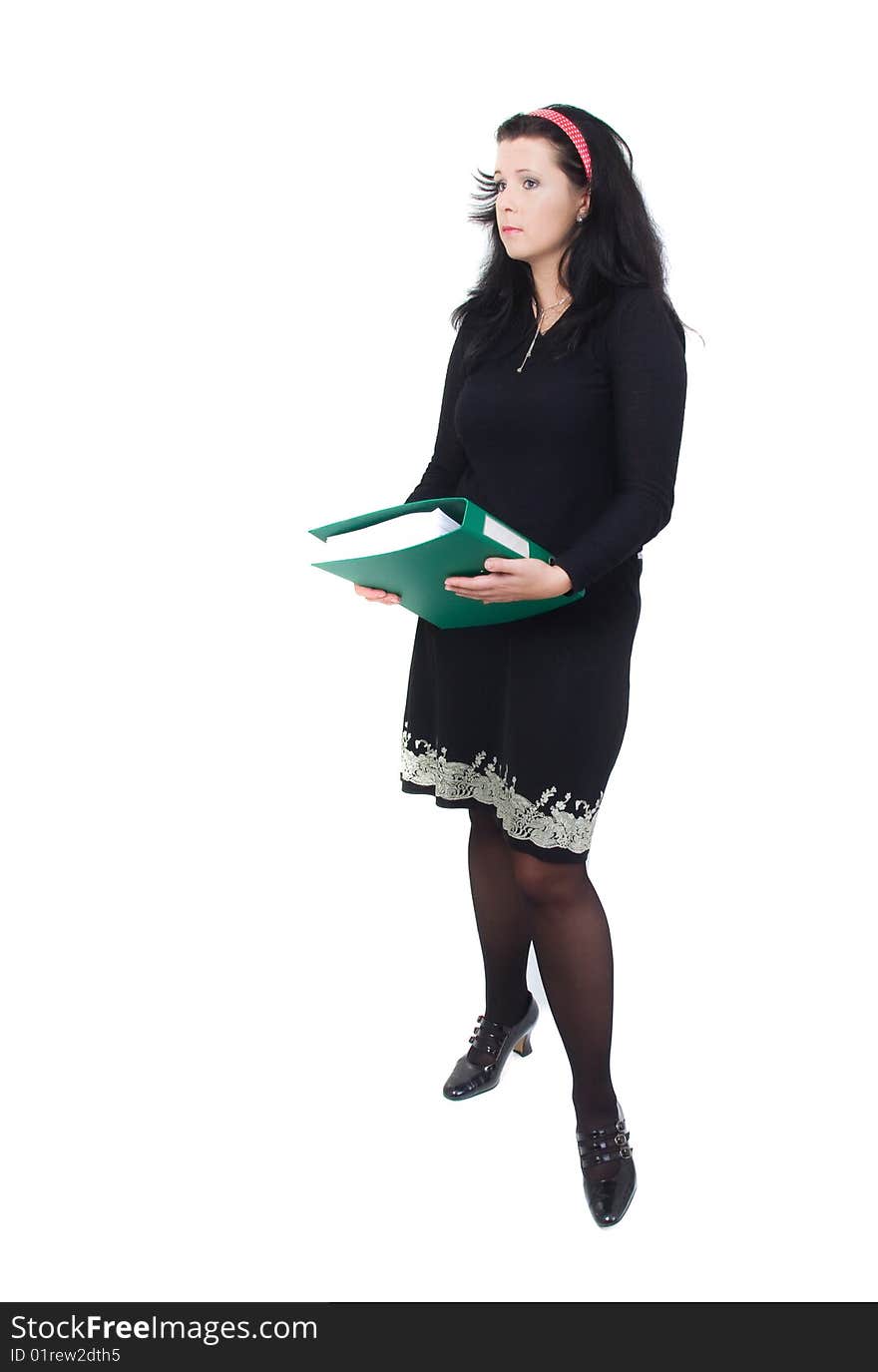 Secretary lady with file over white