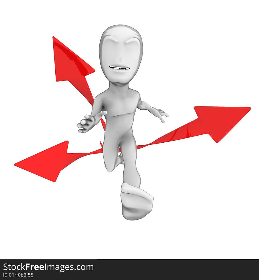 3d little person with red lines on white background