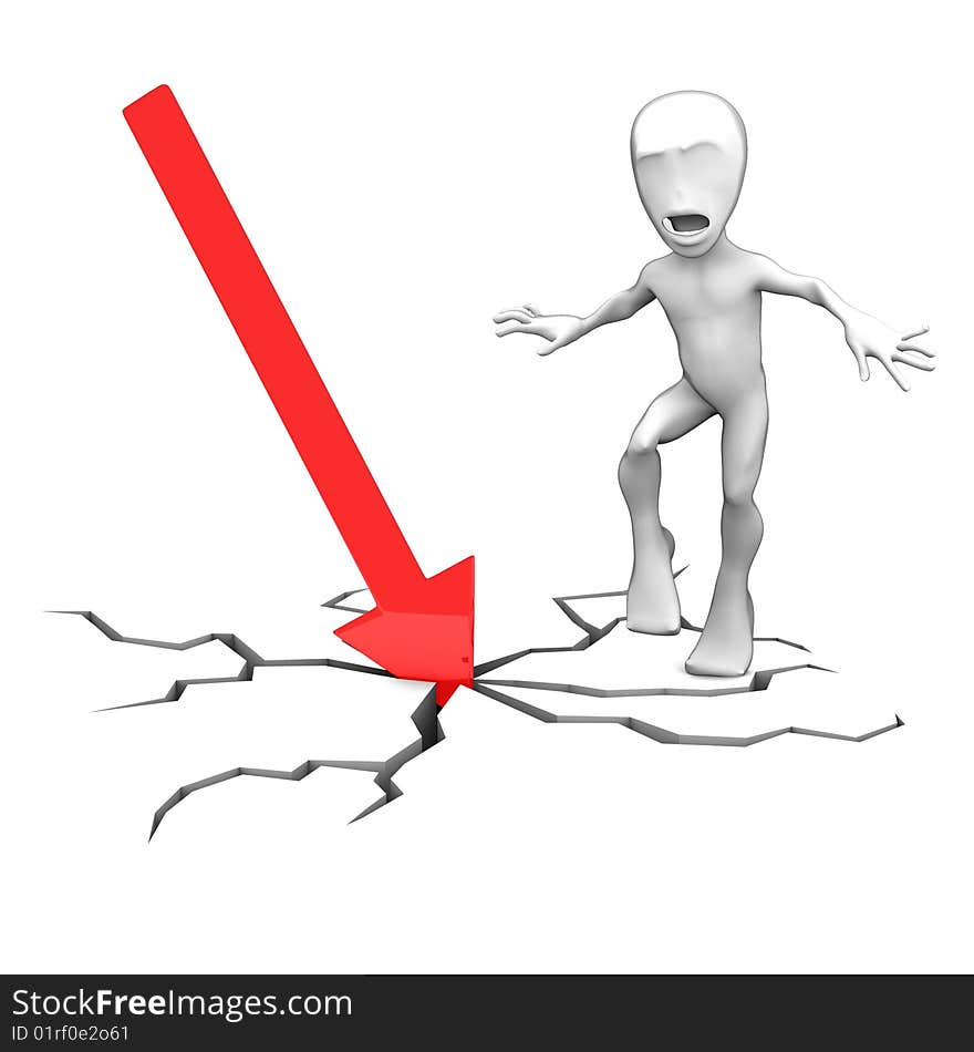 3d little person with red lines on white background