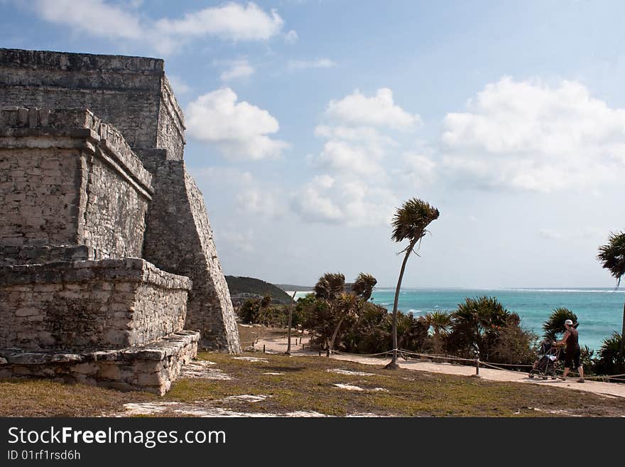 Tulum ruins and white beach in mexico yucatan