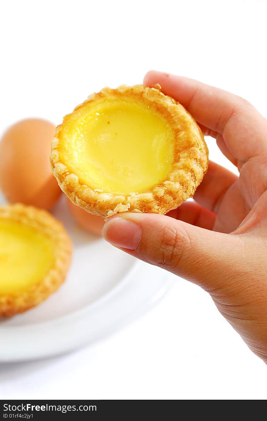 Hand Hold Home made Crispy Egg Tart. Hand Hold Home made Crispy Egg Tart