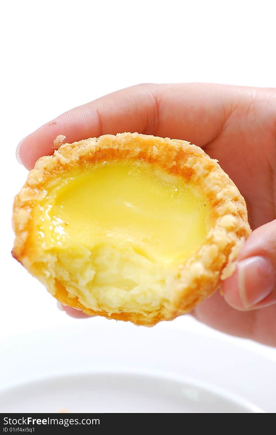 Hand Hold Home made Crispy Egg Tart. Hand Hold Home made Crispy Egg Tart