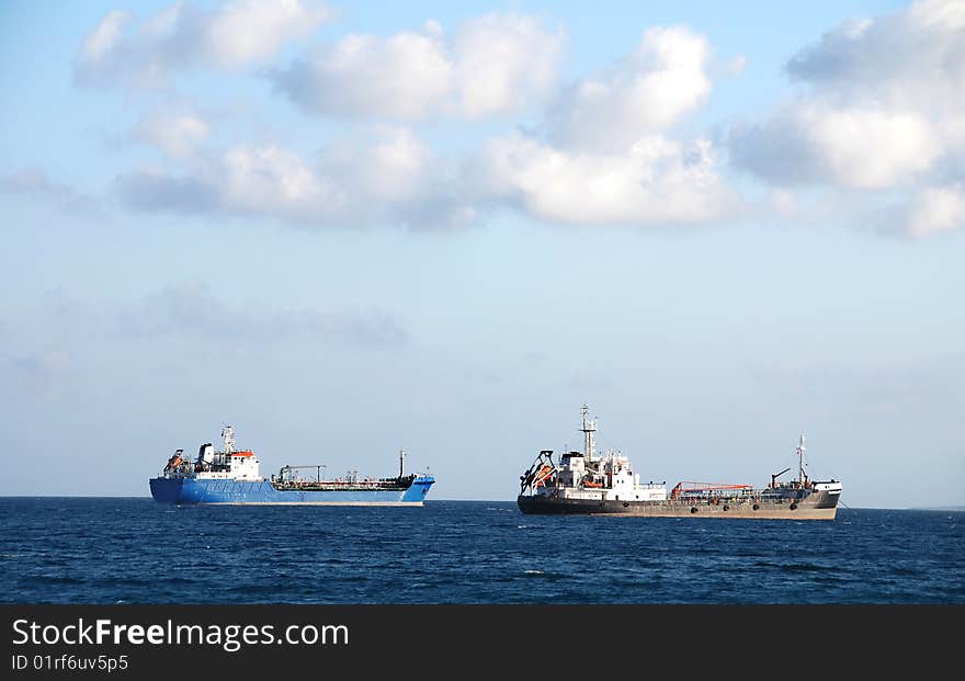 Container ship going into port