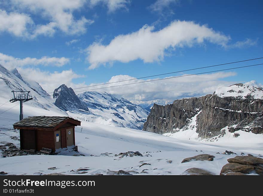 Small ski chalet in winter