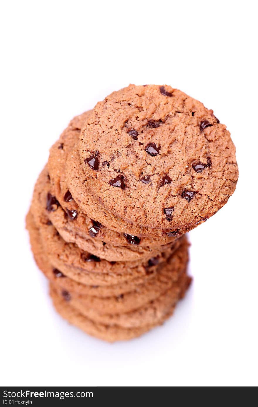 Chocolate chips isolated cookies on white background