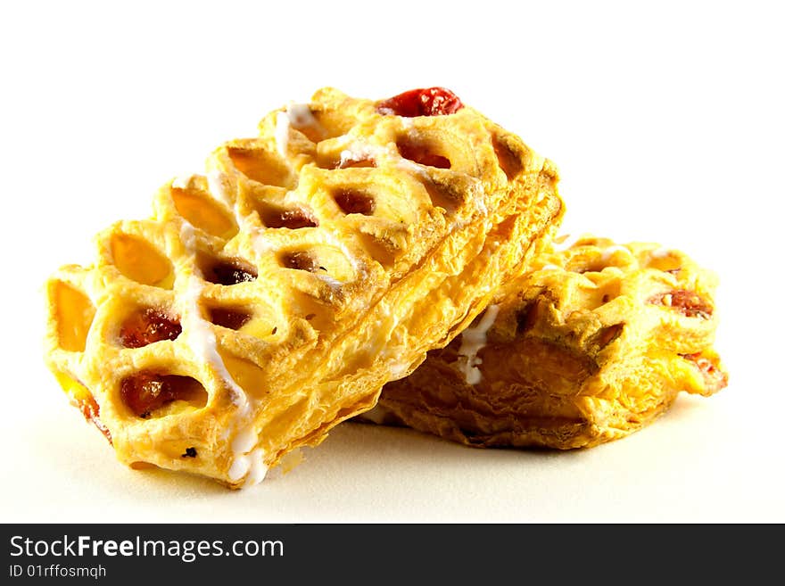 Two raspberry and custard danish with clipping path on a white background. Two raspberry and custard danish with clipping path on a white background