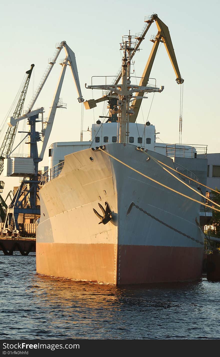 The cargo ship on a mooring in Riga port. The cargo ship on a mooring in Riga port.