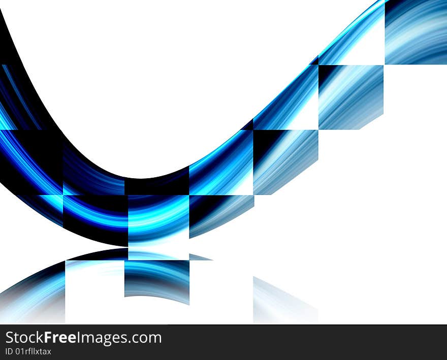 Blue dynamic wave with shapes over white background. Blue dynamic wave with shapes over white background